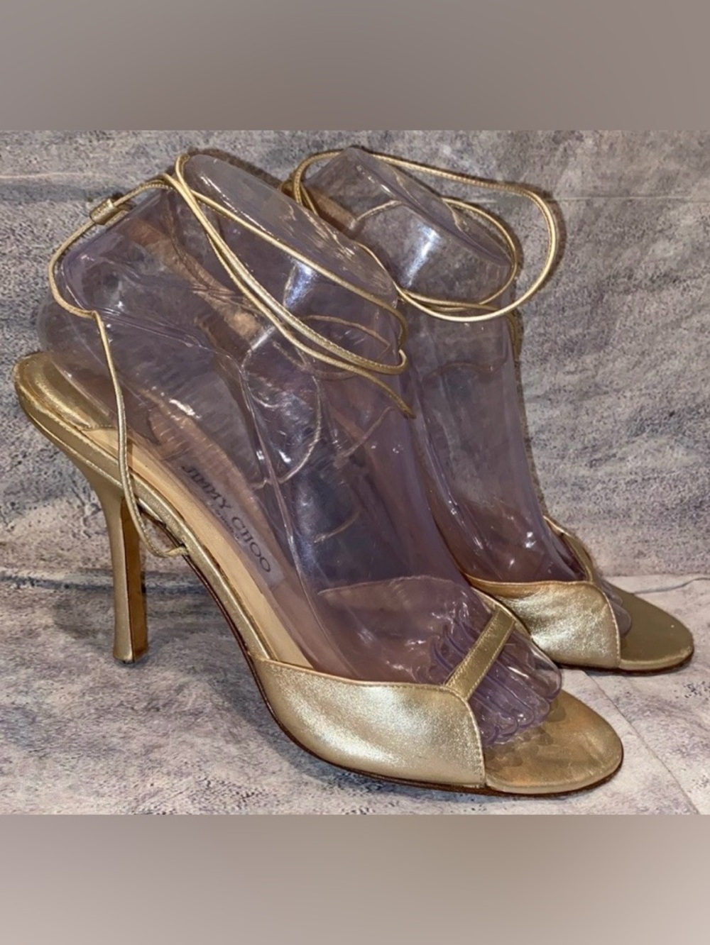 Jimmy Choo Metallic Leather Tie Wraparound Heels Pumps Stilletos 8.5 38.5 Italy